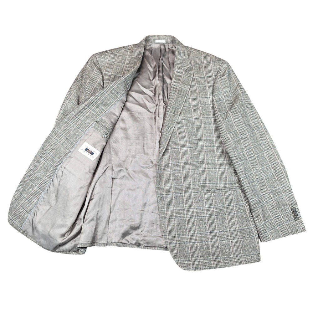 Joseph Abboud Blazer Grey Glen Plaid Mens 44R ETHOMAS Wool Silk Linen Sport Coar